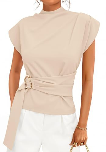 ZESICA Women's 2026 Summer Cap Sleeve Blouse Mock Neck Business Casual Tops Spring Dressy Tunic W... | Amazon (US)