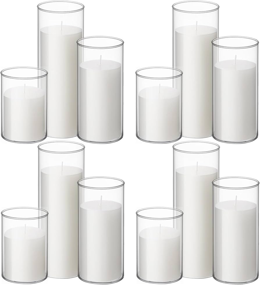 Shihanee Set of 12 Pillar Candles and Glass Cylinder Vases Clear Cylinder CandleHolders for Slim ... | Amazon (US)