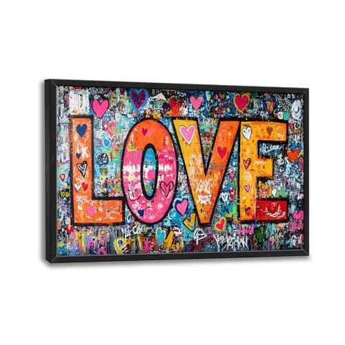 Olivine Banksy Large Wall Art, Graffiti Love Heart Pictures Wall Decor, Street Pop Painting, Colorful Canvas Prints, Framed Artwork for Dining Room Living Room Bedroom Bathroom Office Home 36"x24" | Amazon (US)