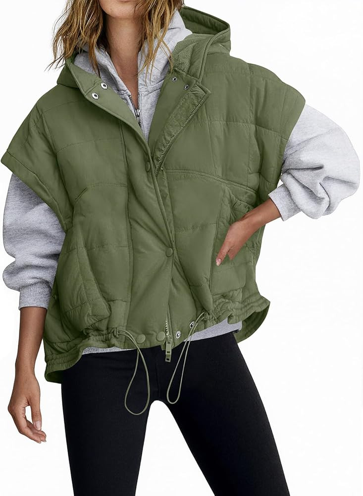 Tankaneo Womens Oversized Hooded Quilted Puffer Vest Cap Sleeve Warm Trendy Jackets Padded Outerw... | Amazon (US)