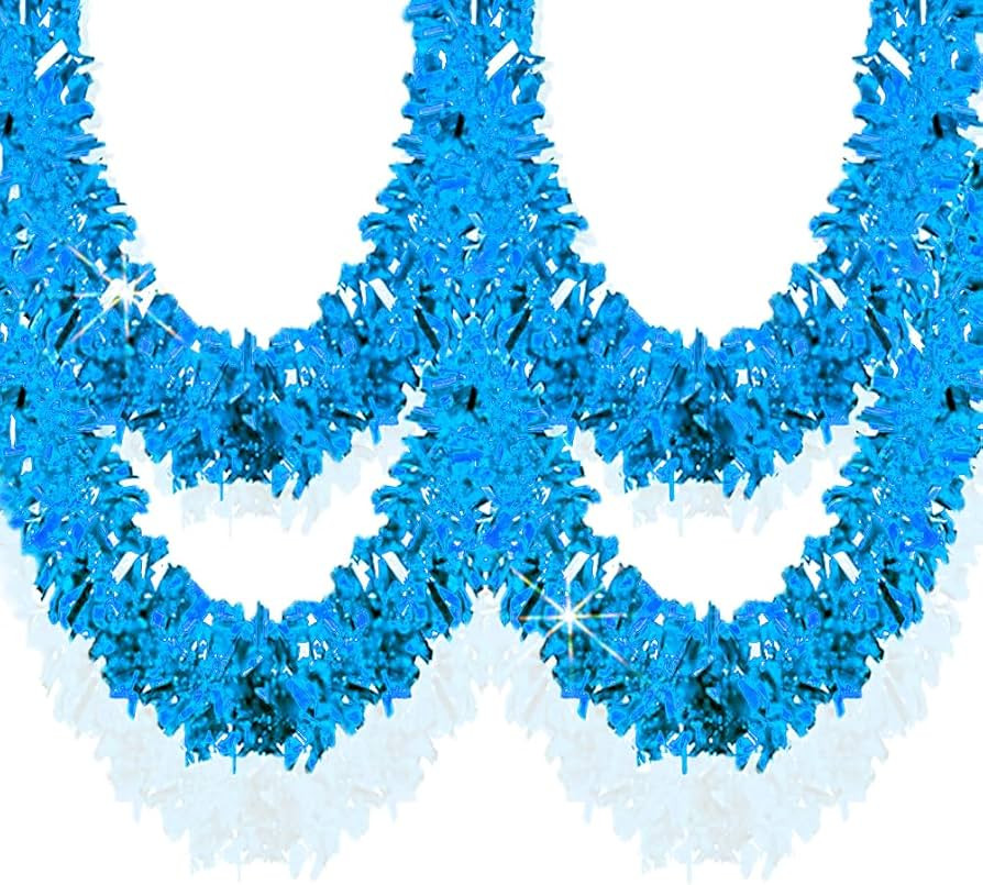 33 Ft Christmas Tinsel Garland Shiny Thick Baby Blue Tinsel Decor Xmas Tree Decorations Metallic ... | Amazon (US)