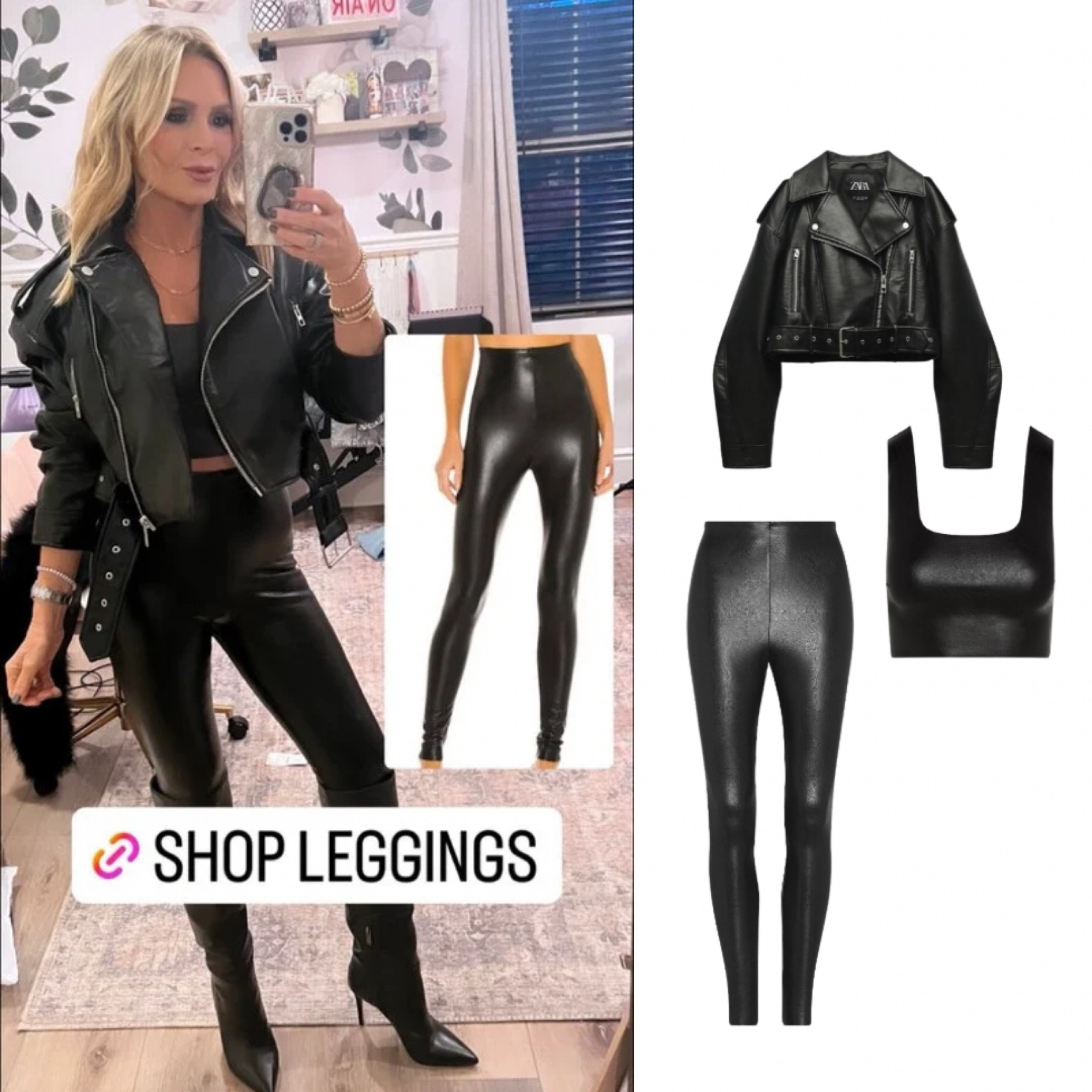 Tamra Judge’s Faux Leather Leggings and Crop Top (Jacket from Zara) 📸 + info = @tamrajudge