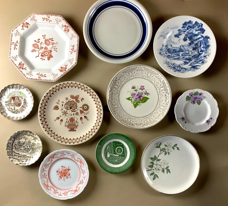 Mismatched Vintage Brown Green Transferware, Vintage Plate Gallery Collection, Eclectic Display W... | Etsy (US)