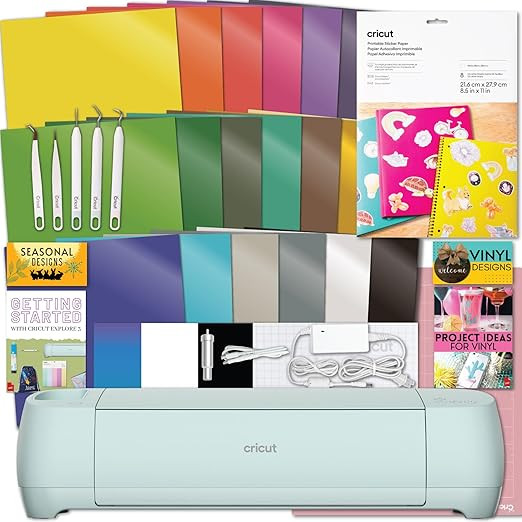 Cricut Explore Air 3 Machine with Printable Sticker Paper and Vinyl Sampler Bundle - Craft Cuttin... | Amazon (US)
