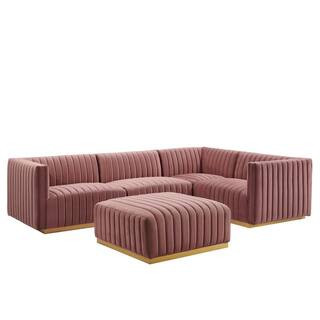 Modway Conjure Channel Tufted Performance Velvet 5-Piece Sectional in Gold Dusty Rose | The Home Depot