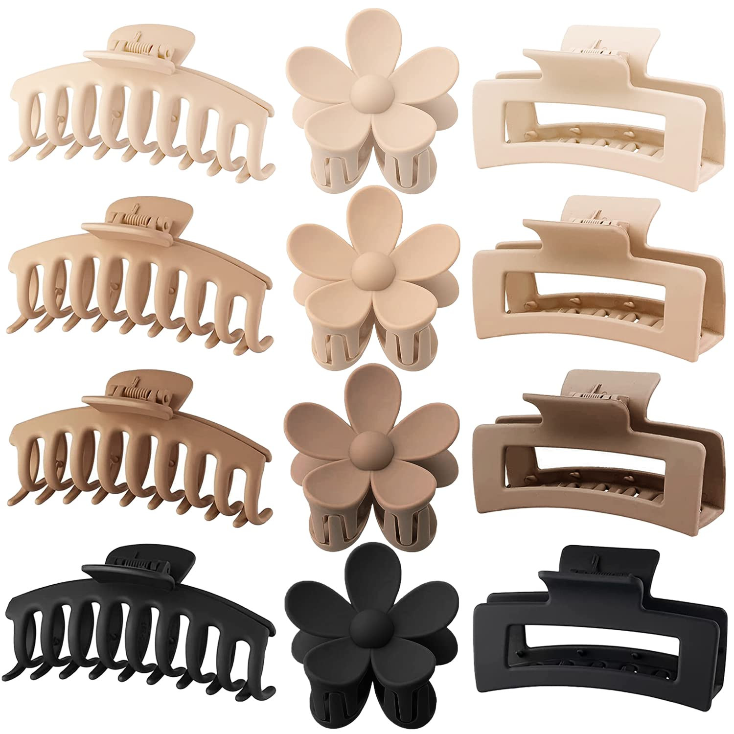 12 Pack Large Hair Claw Clips 4.3 Inch Rectangle Hair Clips Flower Hair Clips for Women Thin Thic... | Amazon (US)