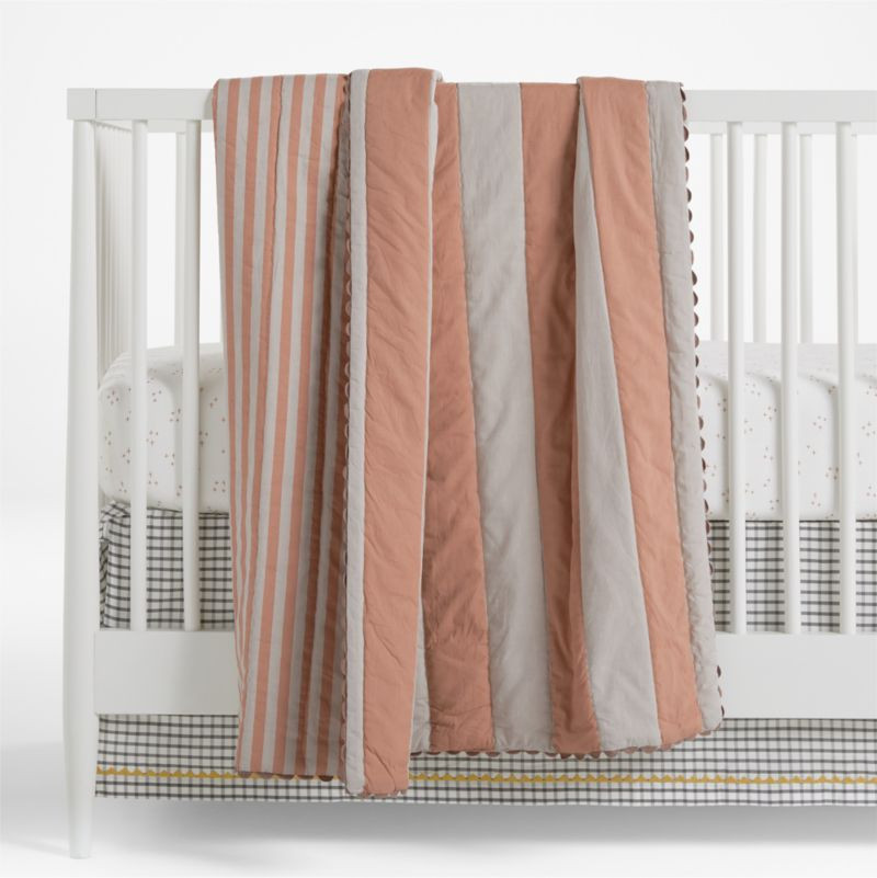 Riviera Terracotta Pink and Oatmeal Stripe Organic Cotton Reversible Baby Crib Quilt + Reviews | ... | Crate & Barrel