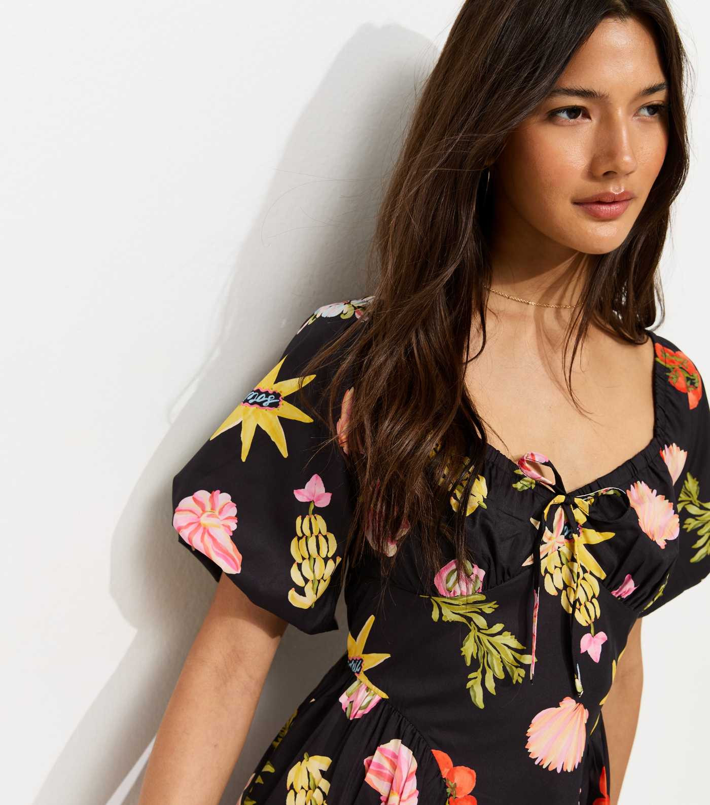 Black Tomato Print Puff Sleeve Mini Dress | New Look | New Look (UK)
