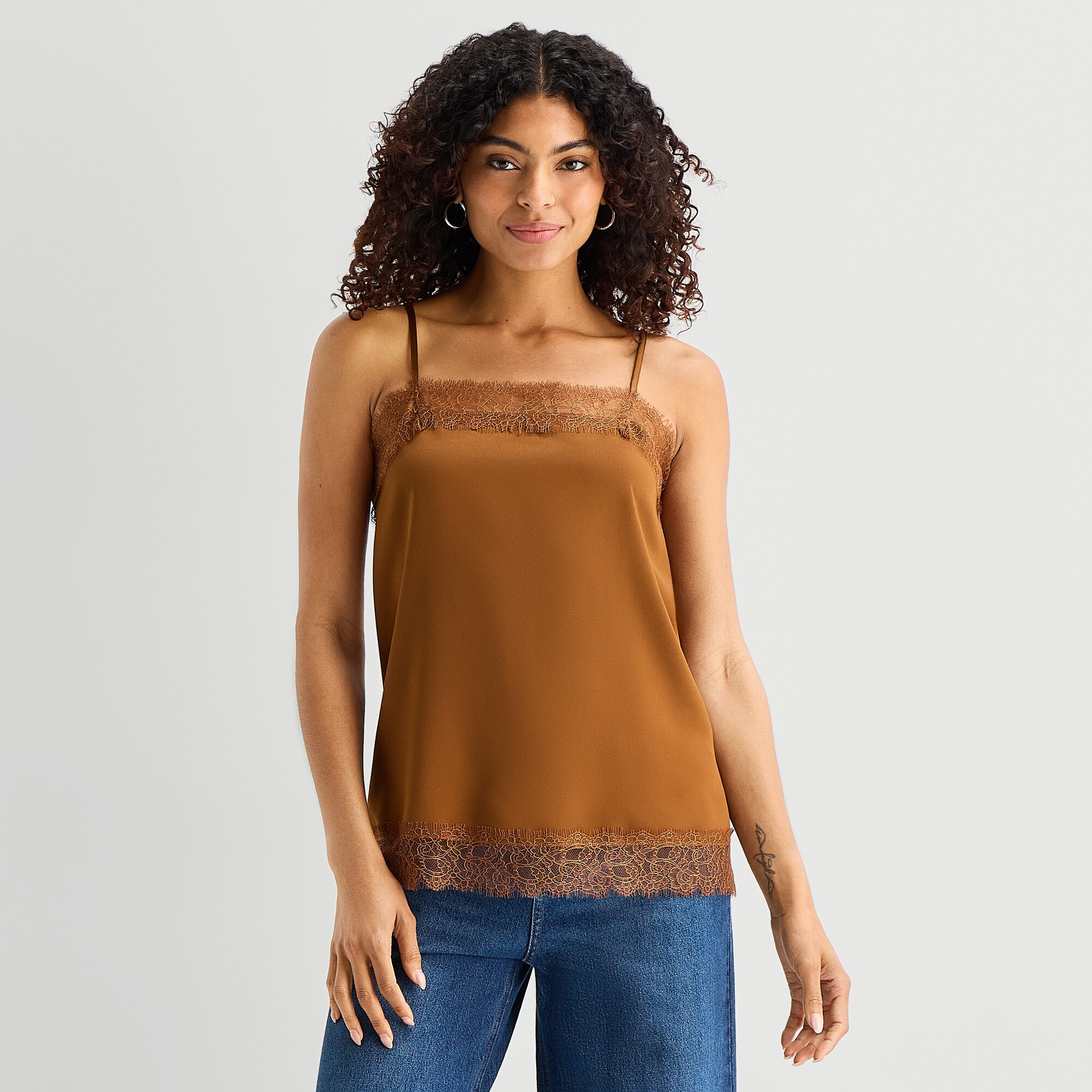 A.N.A Womens Square Neck Sleeveless Lace Trim Camisole, X-large, Blue | JCPenney