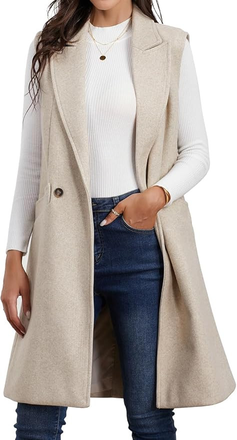 IDEALSANXUN Womens Long Vest Fall Winter Wool Sleeveless Blazer Jackets Waistcoat Coats | Amazon (US)