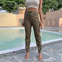 Solid Flap Pocket Cargo Pants | SHEIN