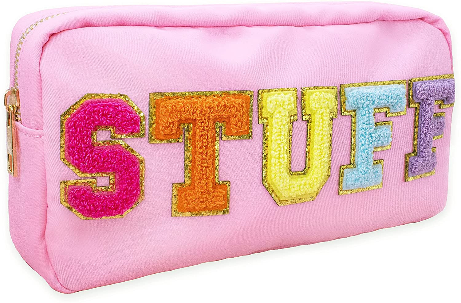 Fablinks Nylon Preppy Makeup Pouch with Chenille Varsity Letter Patch, Skin Care Travel Bag Organ... | Amazon (US)