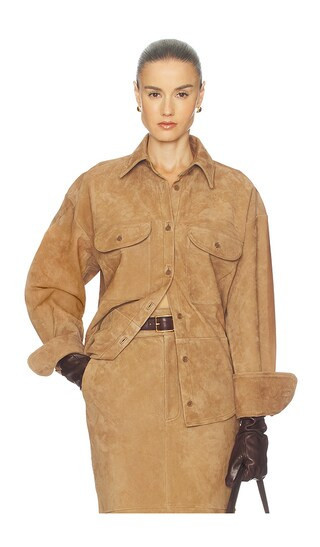 Helsa Suede Overshirt in Tan. - size S | Revolve Clothing (Global)