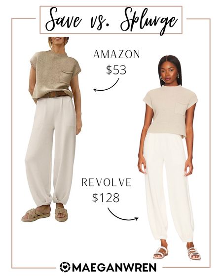 SAVE VS SPLURGE // knit + linen set

Revolve, Amazon, inspired by, look for less, affordable options, flowy pants, knit top, half price, deal, steal, short sleeve, jogger style, casual, comfy, lounge, cozy, errands, house, grocery run, Spring, Fall wear, outfit, inspo
#casualstyle #Spring #Fall #falloutfit #loungewear

#LTKfindsunder100 #LTKSeasonal #LTKstyletip