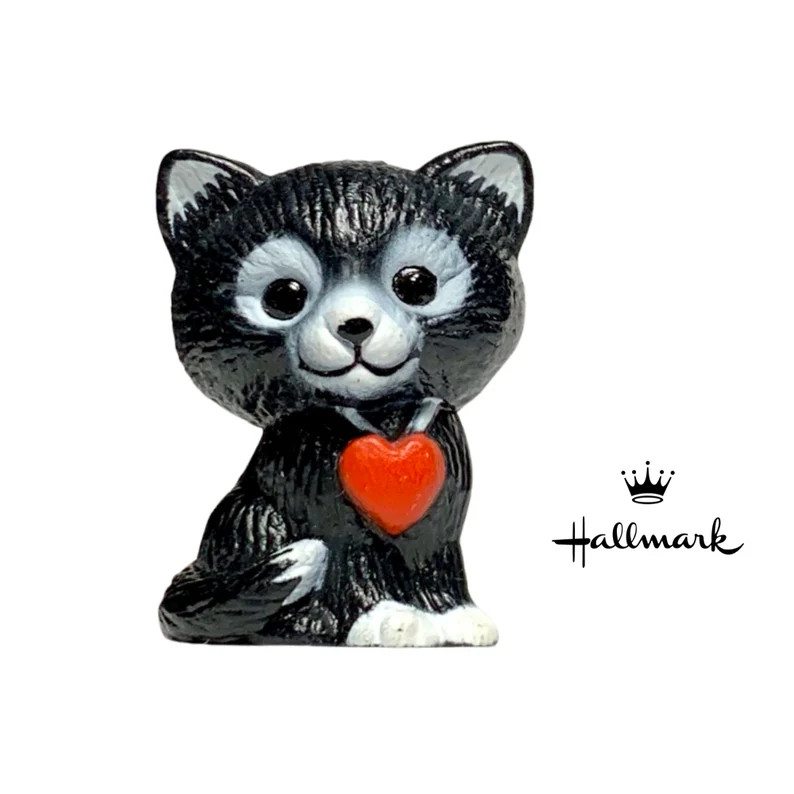 Hallmark Merry Miniature Valentine's Day Black kitten With Heart Collar Figurine, VHA3495, Vintag... | Etsy (US)