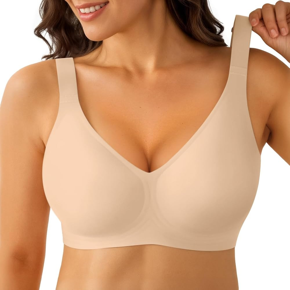 LUCKMEEY Jelly Wireless Bras for Women Deep V Plunge Seamless Push Up Bra Supportive No Underwire... | Amazon (US)