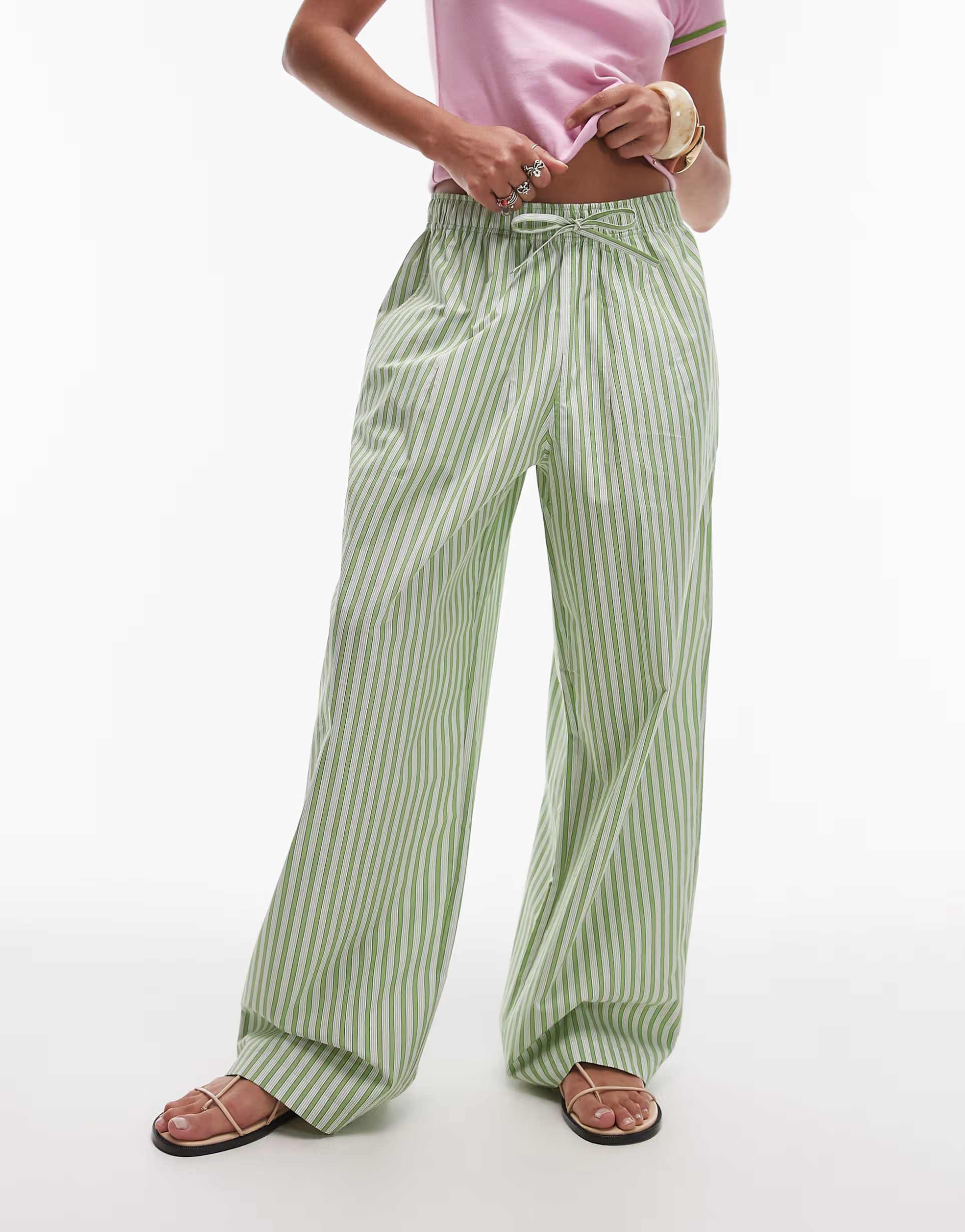 Topshop poplin pull on wide leg pants in green stripe | ASOS | ASOS (Global)