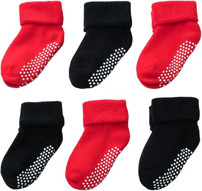 Grip Thick Warm Socks- 6 Pairs Baby Toddler Infant Kids boys Girls Anti Skid/Non Slip | Amazon (US)