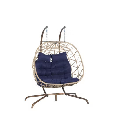 Double Egg Chair with Stand Hanging Indoor Outdoor Wicker Rattan Patio Basket Egg Swing Chair Hammock Egg Chairs | Target