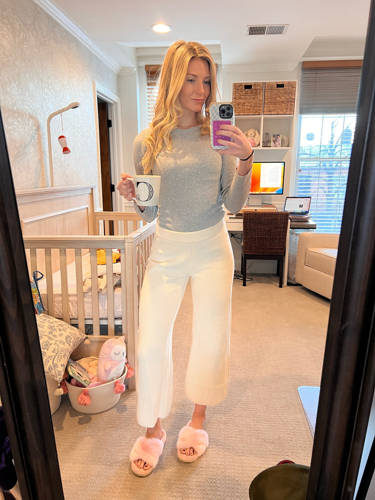 Good morning Monday 🌞 wearing one of my usual comfy cute work from home winter outfits. It’s a party on the bottom since no one can see below the neck! Pink platform slippers it is 😇

#LTKfindsunder50 #LTKstyletip #LTKworkwear