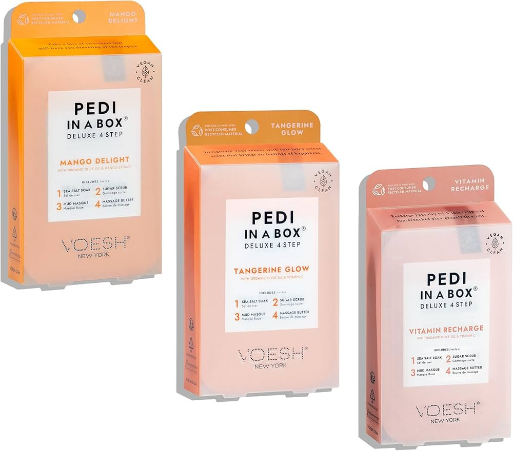 VOESH Pedi in a Box 4 Step Fruity Trio - 3 Pack of Mango Delight, Tangerine Twist & Vitamin Recha... | Amazon (US)