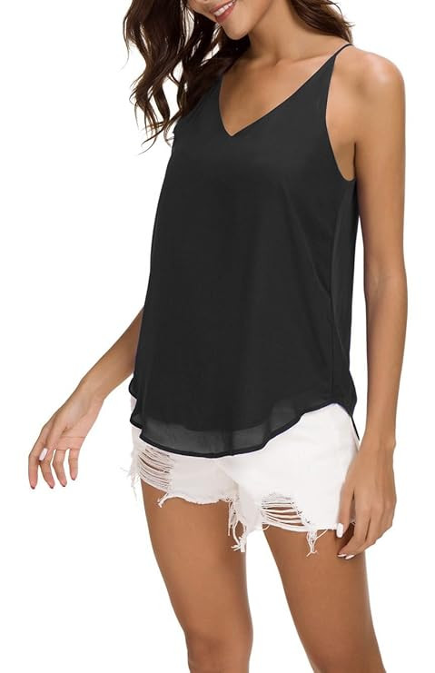 Women's V-Neck Chiffon Spaghetti Strap Cami Top | Amazon (US)