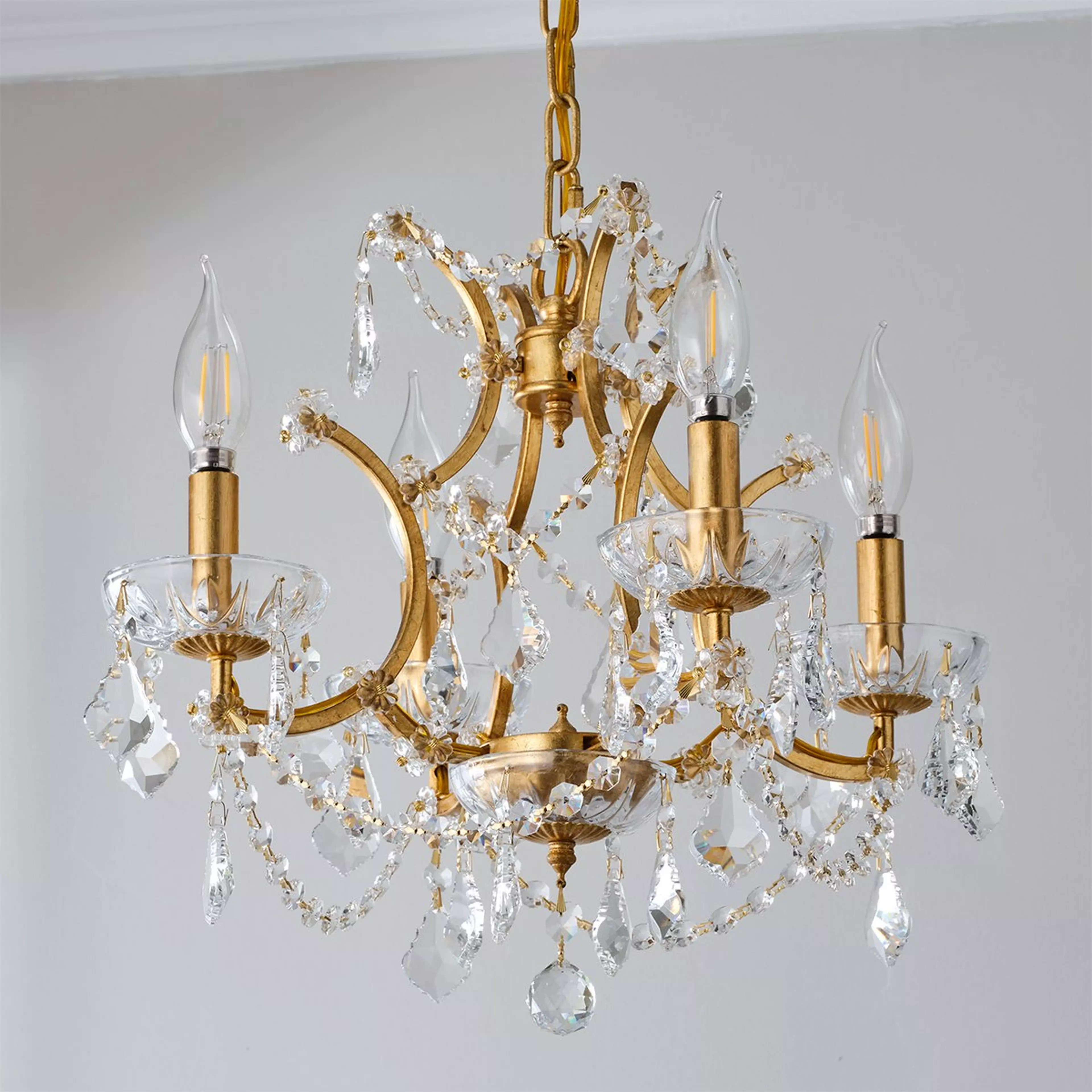 Gold Leaf and Crystal Chandelier - Small | Shades of Light