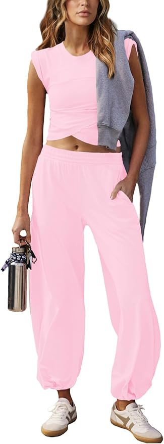 Women 2 Piece Outfit Set Loungewear Cropped Tops and Jogger Sweatpant Matching Set Coordinated Sw... | Amazon (US)