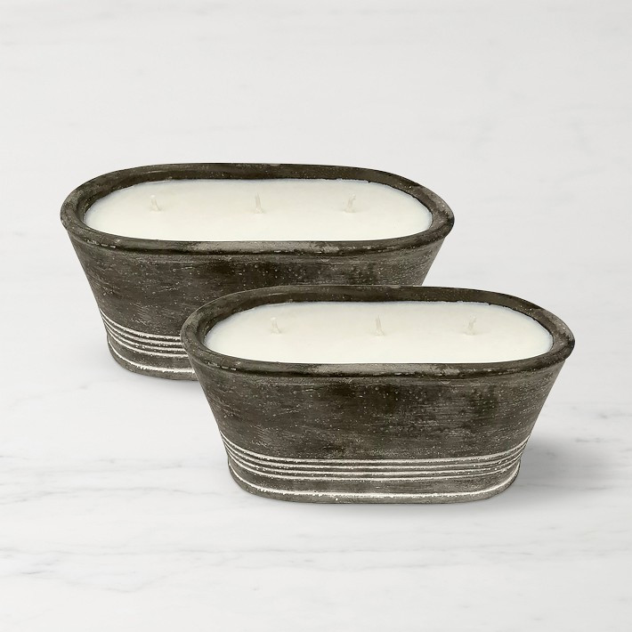 K. Hall 3 Wick Tub Garden Cement Citronella Outdoor Candle, Set of 2 | Williams-Sonoma
