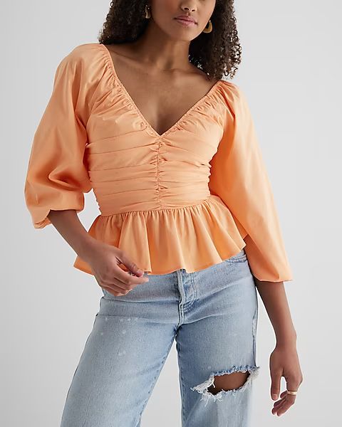 V-Neck Pleated Peplum Top | Express