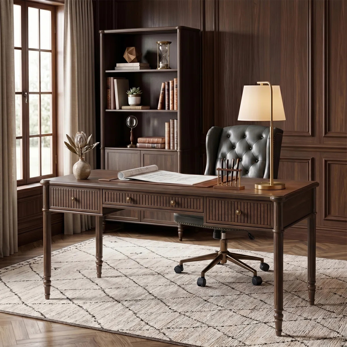 Hoai 60''W Transitional Fluted Simple Assembly Desk With Charging Station And Cable Management | Wayfair North America