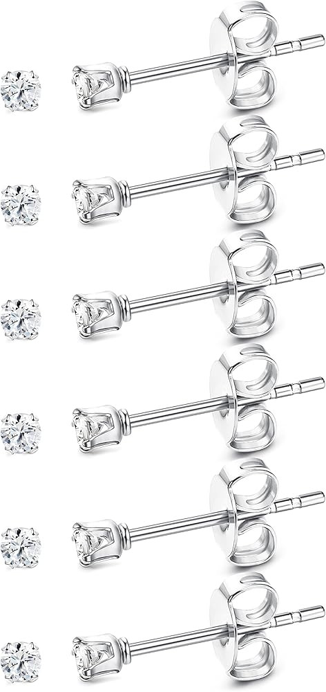 ORAZIO 6-20 Pairs Tiny 2mm Stainless Steel Stud Earrings For Mens Womens CZ Round Ball Earrings Set | Amazon (US)