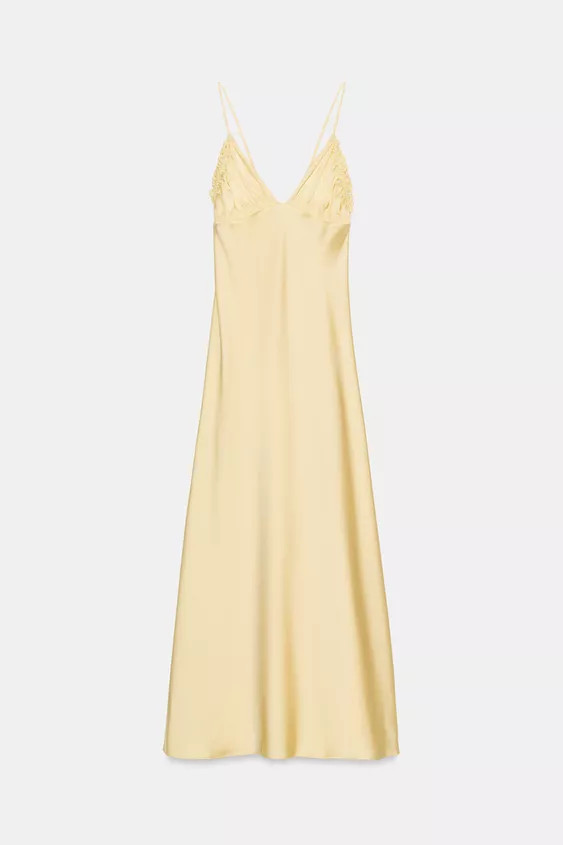 SATIN MIDI DRESS WITH RUFFLES | Zara US