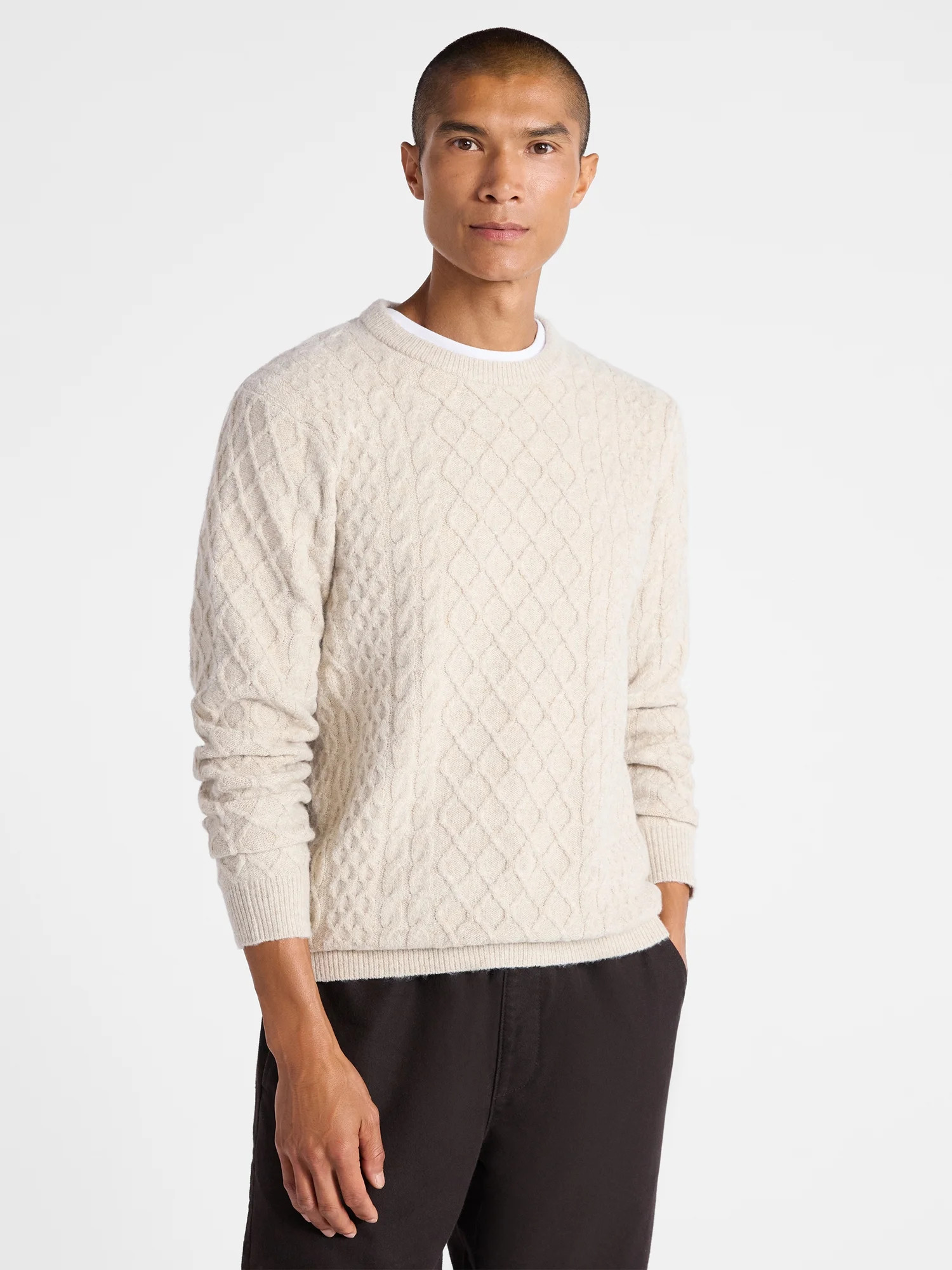Free Assembly Mixed Cable Knit Pullover Sweater, Sizes XS-3XL - Walmart.com | Walmart (US)