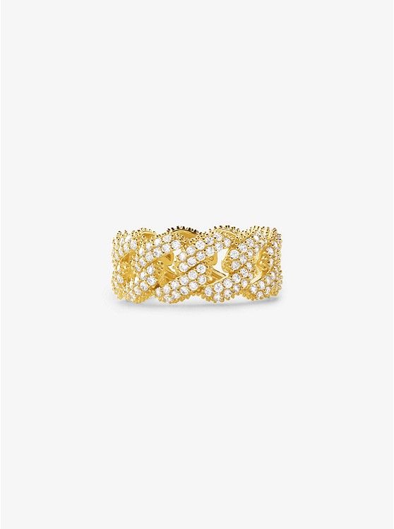 Precious Metal-Plated Sterling Silver Pavé Curb Link Ring | Michael Kors US