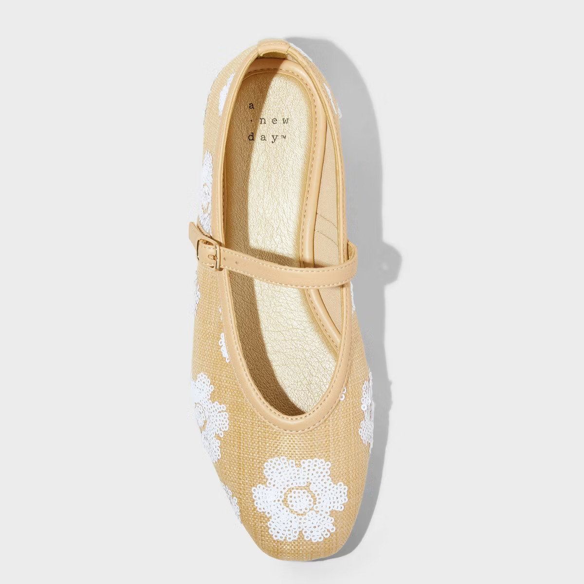 Women's Issa Raffia Floral Sequin Mary Jane Ballet Flat with Memory Foam Insole - A New Day™ Ta... | Target