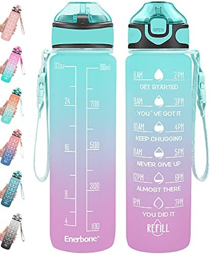 Enerbone 32 oz Water Bottle with Times to Drink and Straw, Motivational Drinking Water Bottles wi... | Amazon (US)