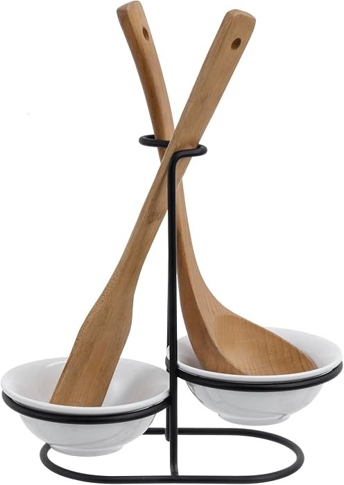 MyGift Countertop Ceramic Spoon Rest with Matte Black Metal Stand, Upright Ladle Holder Rack with... | Amazon (US)