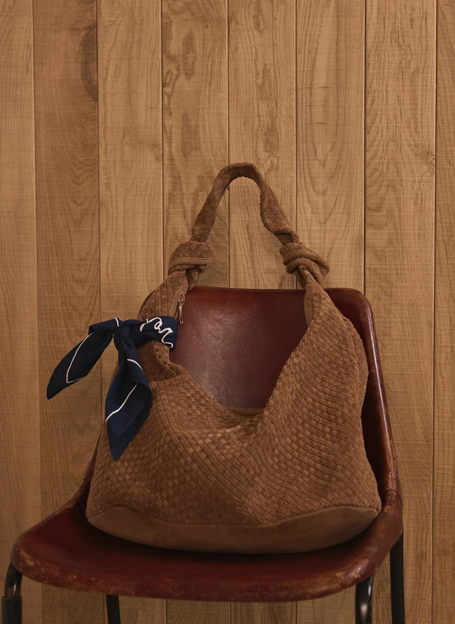 Nora Tan Woven Suede Knot Detail Bag | Mint Velvet