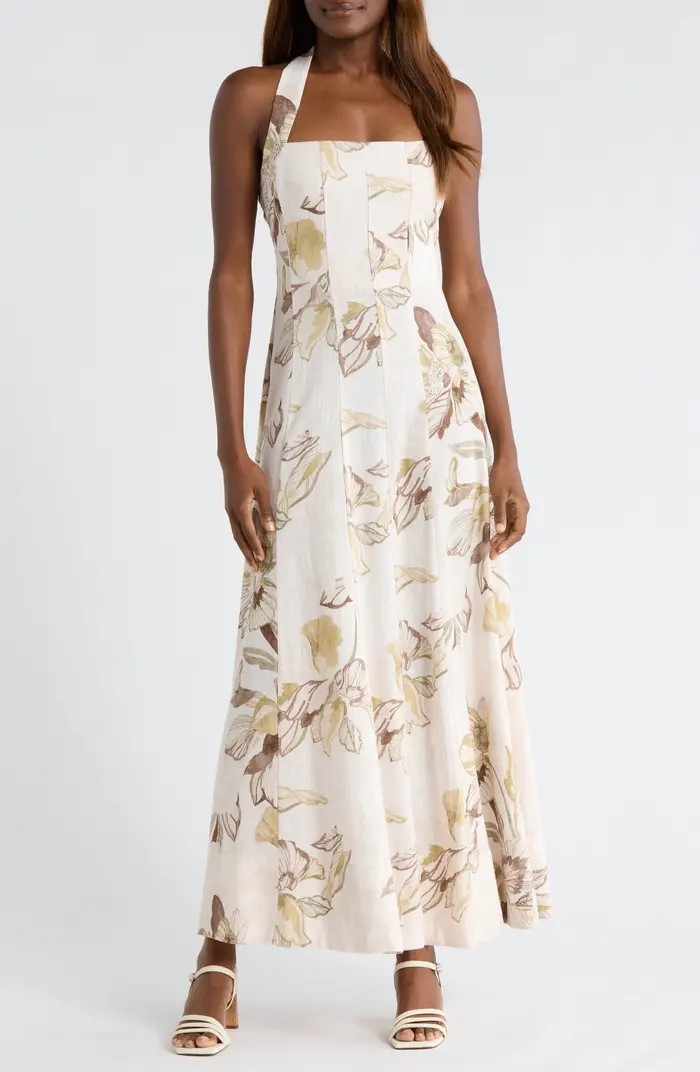 Floral Panel Halter Midi Dress | Nordstrom