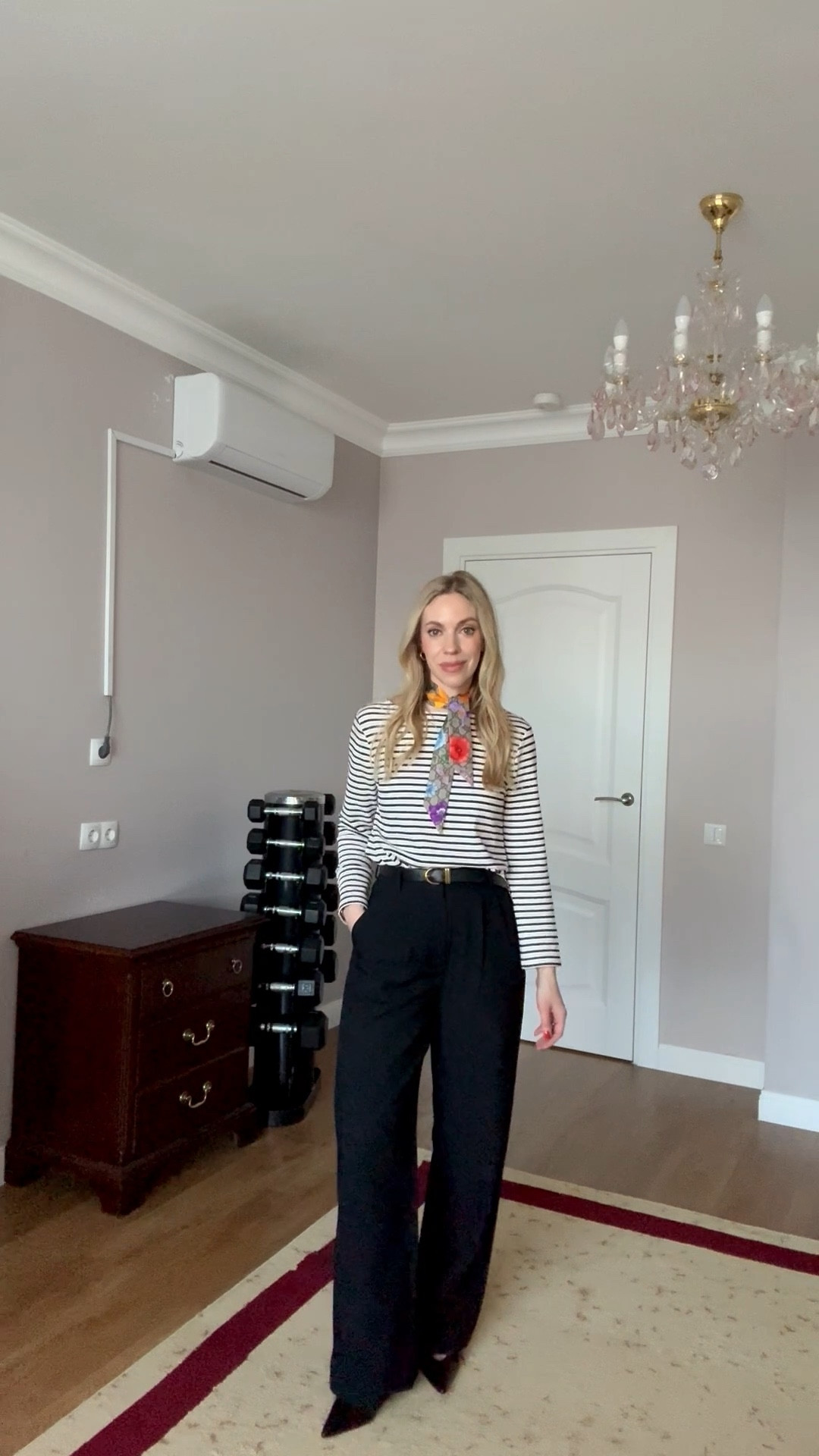 Spring workwear, business casual, striped top, Gucci floral print silk scarf, @abercrombie trousers, style over 40

#LTKOver40 #LTKootd #LTKWorkwear