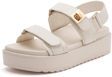 vodvob Women’s Flat Sandals with Soft Cushioned Footbed Open Toe Slides Adjustable Slip On Slip... | Amazon (US)