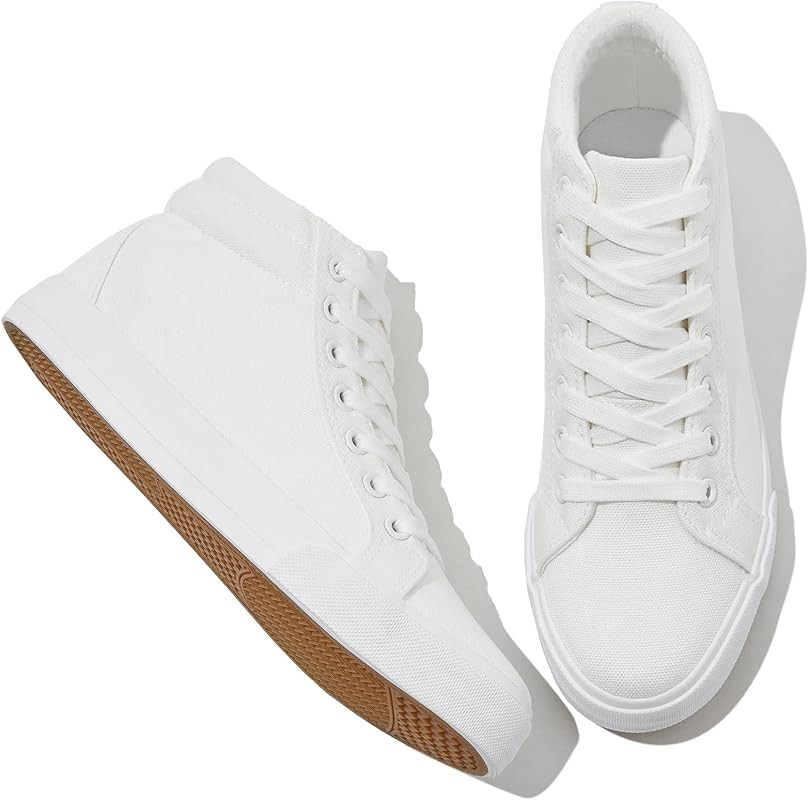 XRH Women Black Canvas High Tops Sneaker for Walking,White Non Slip Hi Top Lace up Shoes,Casual F... | Amazon (US)