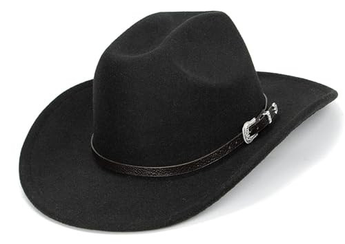 Western Cowboy Hat for Men Women, Classic Fedora Hat with Buckle Belt(Size:M-L) Black | Amazon (US)