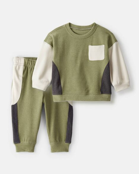 Baby Boy 2-Piece Colorblock Pullover Sweatshirt & Joggers Set - Green | Carter's Inc