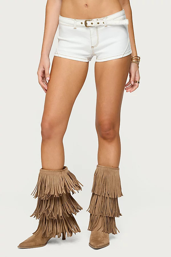 Edikted Ciel Low Rise Denim Micro Shorts in White, Women's at Urban Outfitters | Urban Outfitters (US and RoW)