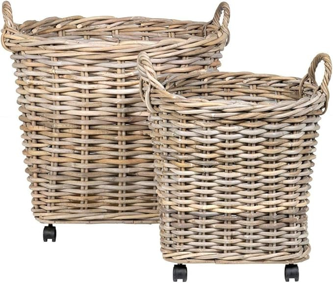 East at Main Maya Round Rattan Storage Wheels Baskets, Natural | Amazon (US)