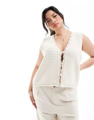 ASOS DESIGN Curve knitted waistcoat in stitch detail in cream | ASOS | ASOS (Global)