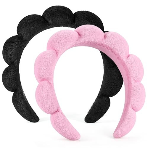 Ztomine Spa Headbands for Washing Face or Facial, Set of 2 Skincare Headbands, Terry Cloth Headband Wash Combo Pack - Puffy Makeup Washing, Mask, Skin Treatment (Black & Pink) | Amazon (US)