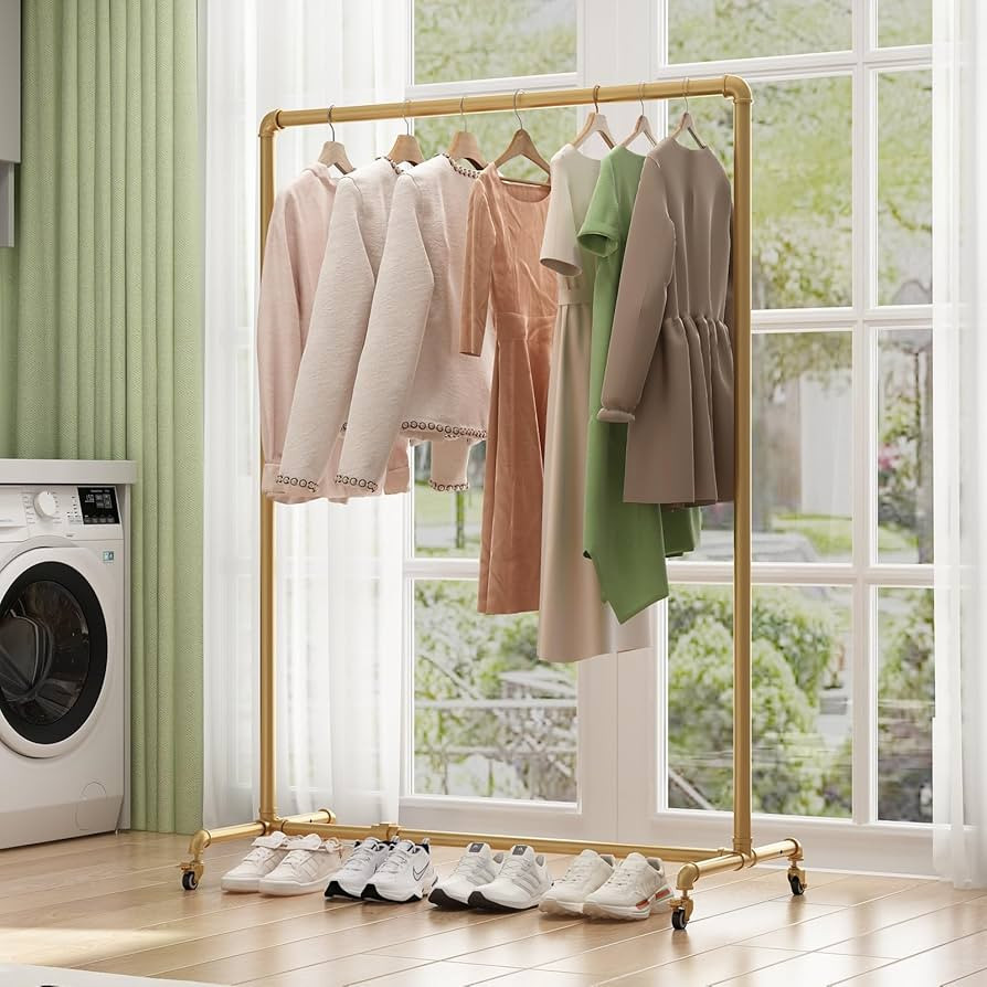 Industrial Pipe Clothing Rack Gold Clothing Rack on Wheels Heavy Duty Garment Rack for Home, Reta... | Amazon (US)